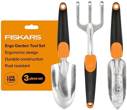 Fiskars 3-Piece Garden Hand Tools Set w/Trowel, Transplanter & Cultivator