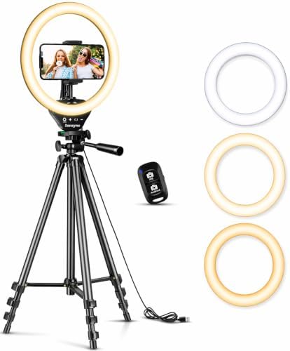 SENSYNE Ring Light with Stand, 50″ Phone Tripod with Wireless Remote