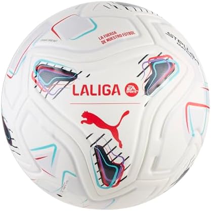 PUMA Unisex Stellar Match LALiga Soccer Ball, White-Multicolor AH26, 5 Stellar Match Laliga (FIFA Quality)