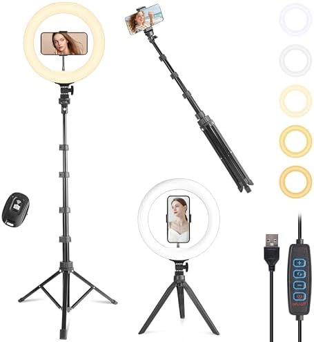 UEGOGO 10” Ring Light with 72” Tripod Stand, Dimmable LED Ringlight for Live Stream, Photography, Makeup, Video Recording
