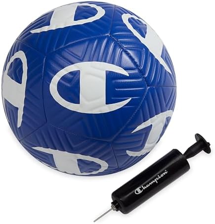 Champion Playmaker Logo Deflated Soccer Ball with Pump, Size 5 Soccer Ball, Durable Panels for Kids, Youth & Adults, Indoor/Outdoor Training Ball with Inflation Hand Pump