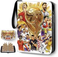 Soccer Card Binder 9 Pocket,Trading Card Binder Fits 900 Cards with 50 Removable Sleeves,Waterproof PU Leather 3-Ring Zipper Card Organizer,Portable Card Holder for Football Fans ＆ Collectors