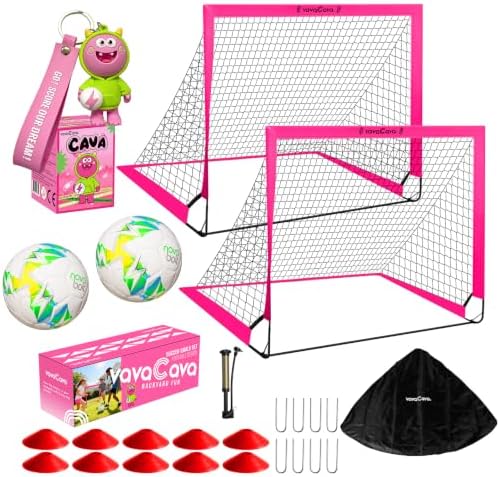 VavaCava 4’x3′ Pink Soccer Goal Set, 2 Goals, 2 Balls, Keychain, 10 Cones, Pump, Carry Bag, Portable PopUp Soccer net for Backyard, SGS Certificate