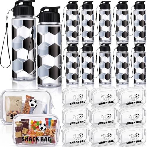 24 Pcs Soccer Water Bottle and Snack Bags Bulk for Team Gifts