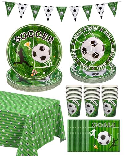 Goodluck Soccer Paper Plates, Soccer Party Decorations for 30 Guests