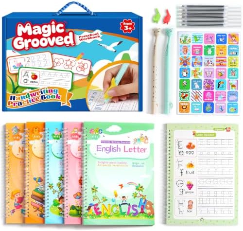 CosyCorner Magical Handwriting Workbooks Handwriting Practice Magic Copybook, Handwriting Aid Magic Pen Reusable Copybook Grooves Template Design for Children (5)