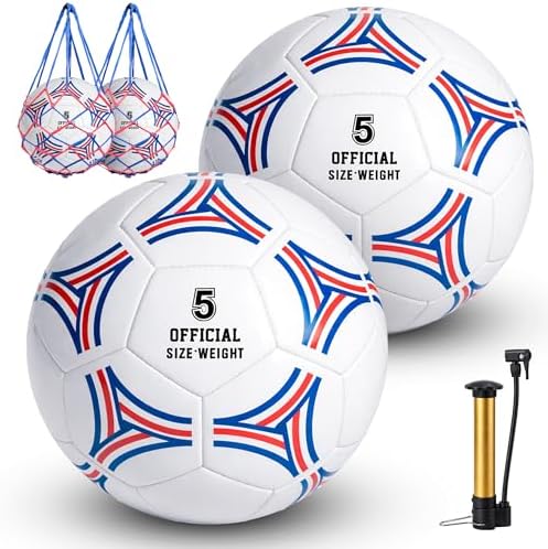 2 Pack Soccer Ball Size 5,Official Soccer Ball Set with 2 Bags and Pump