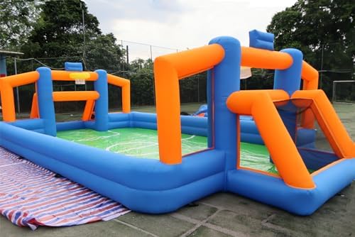 Inflatable Soccer Basketball Sports Court Inflatable Soccer Pitch Field 2 in 1 Multiple Sport Game with Blower& Floor Mat for Birthday/School Playground/Family/Team Games (with Floor mat)