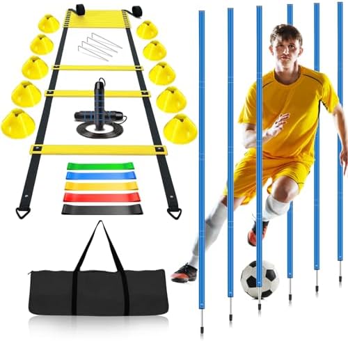 Haootadiy Soccer Agility Training Poles Equipment |Adjustable Soccer Equipment for Training Includes 6 Flexible Agility Poles