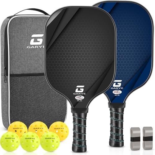 GARYE Pickleball Paddles Set of 2/4, USAPA Approved Carbon Fiber Pickleball Set, Lightweight Pickle Ball Rackets 2/4 Pack with 6 Balls, 1 Bag, Pair of Grip Tapes, Pickle Ball Paddle for Men and Women