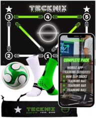 TECKNIX Soccer Training mat with app – Soccer Dribble Trainer for Kids- Soccer Skills Training Equipment – Indoor Soccer Training Game – Ideal Gift Set with Non-Slip Socks and Ball.