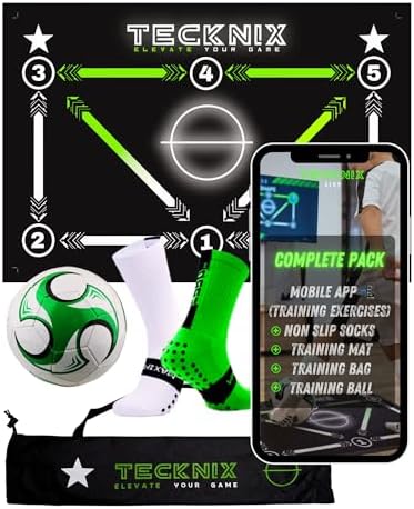 TECKNIX Soccer Training mat with app – Soccer Dribble Trainer for Kids- Soccer Skills Training Equipment – Indoor Soccer Training Game – Ideal Gift Set with Non-Slip Socks and Ball.