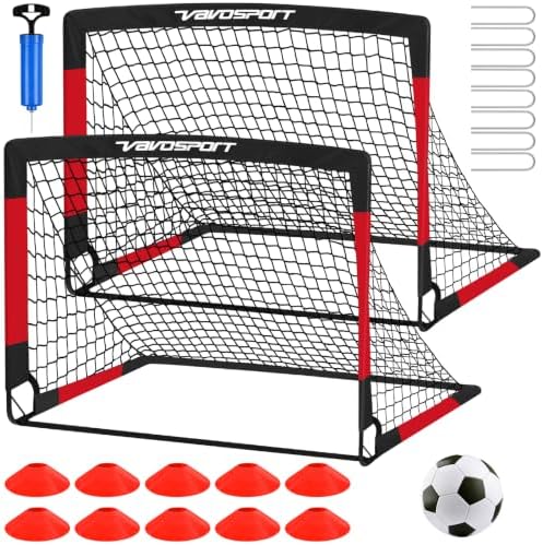 Kids Soccer Goals for Backyard, 2-Pack 4x3ft Portable Soccer Nets, Pop Up Mini Toddler Soccer Goal Set with Size 3 Ball, Cones & Pump for Ages 3-12, Indoor & Outdoor Practice Training Kit
