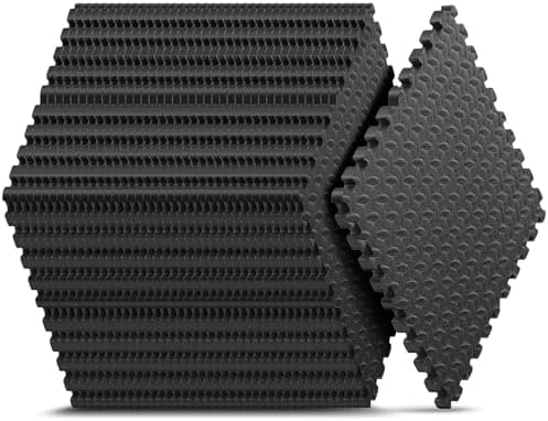 12 Pack 48 sqft Home Gym Mat, Puzzle Exercise Mat, EVA Interlocking Foam Floor Tiles for Home Workout Equipment Black, 24 in x 24 in x ½ in – 12 Tiles (Black, 12 Pack, 48 SQ FT)