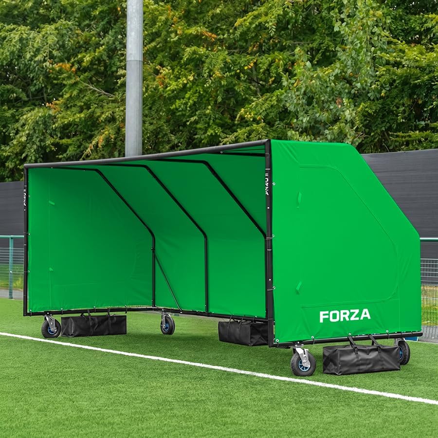 FORZA Steel50 Portable Soccer Dugout Team Shelter with Wheels (Green, No Seats)